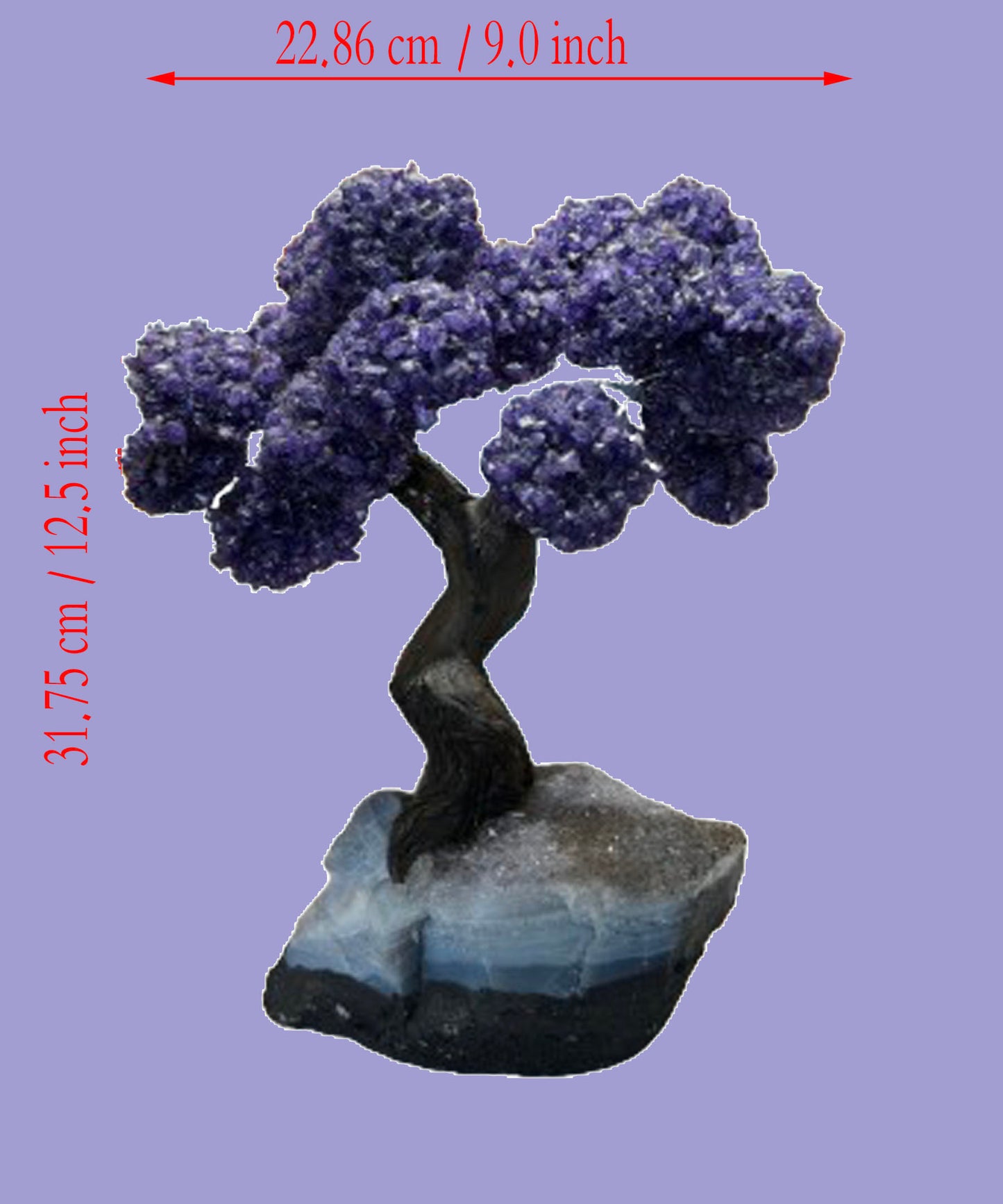 12.5 Inch Genuine Amethyst Tree (Clustered Gemstone Trees with faux bonsai tree trunk on Matrix)