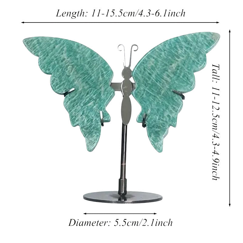 Brazilian Amazonite Butterfly Wings with Metal Stand (4.3"–4.7")
