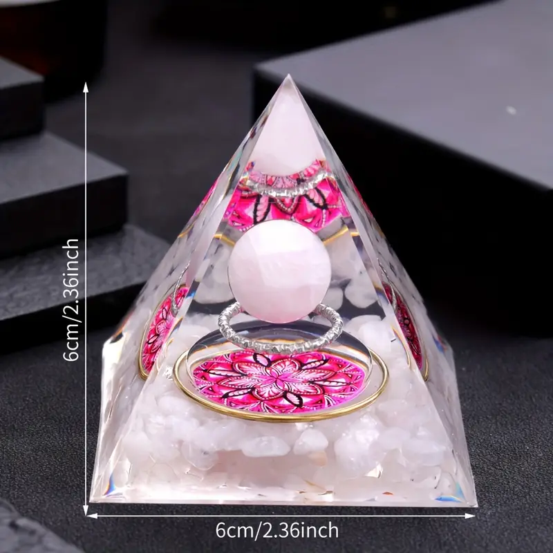 Handcrafted Rose Quartz Orgone Crystal Pyramid
