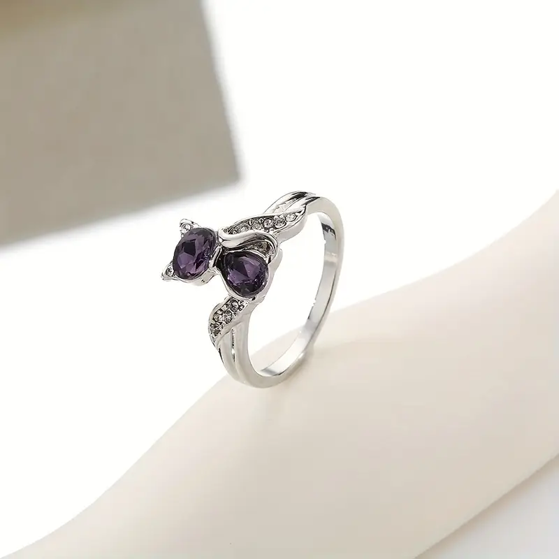 Fashion Elegant Luxury Amethyst Kitten Ring – Multiple Sizes