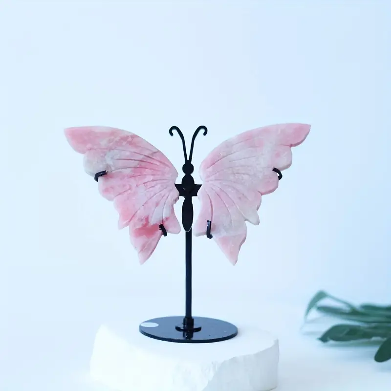 Brazilian Pink Opal Butterfly Wings with Metal Stand (4.3"–4.7")