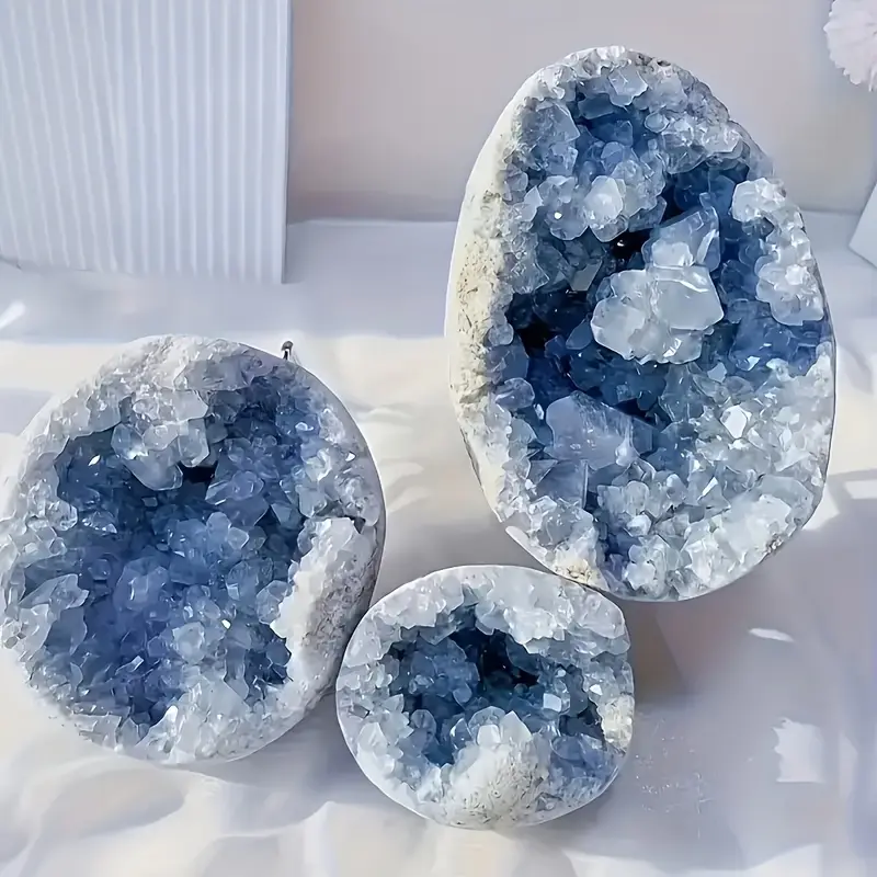Natural Blue Celestite Crystal Cluster Quartz Geode – Egg Shape (2.2")