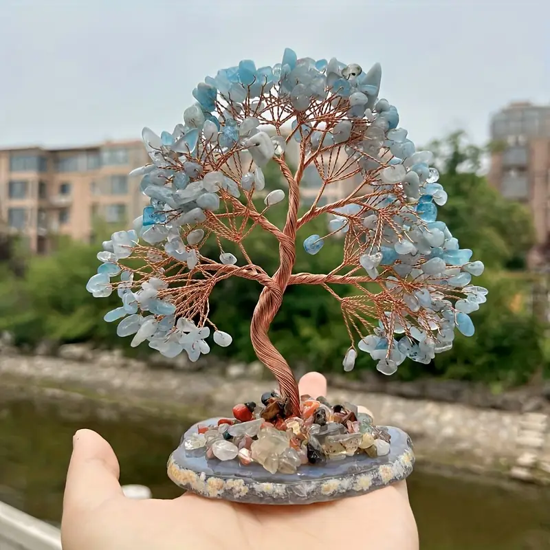 4.8 Inches Aquamarine Crystal Tree on Agate base