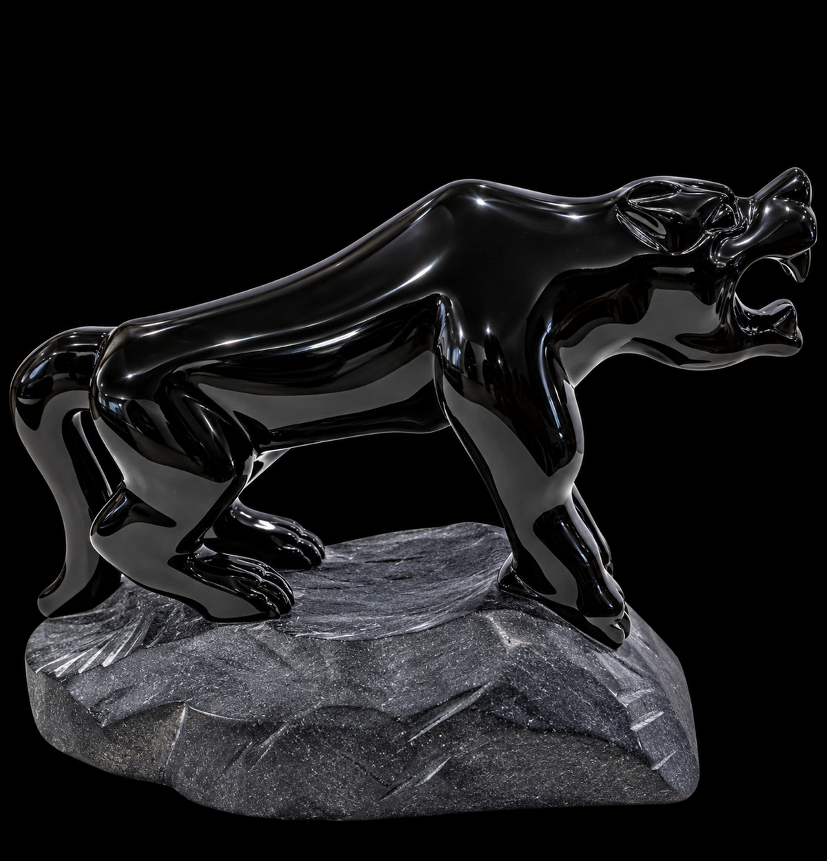 Natural Black Obsidian Panther Sculpture