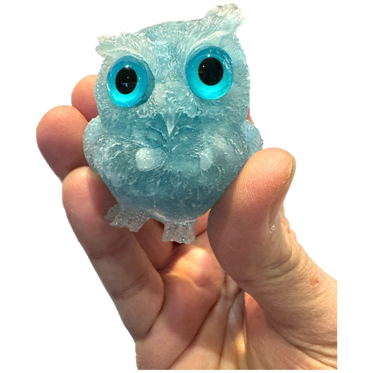 2 1/2 inch Natural Crystal Macadam Epoxy Aquamarine Owl