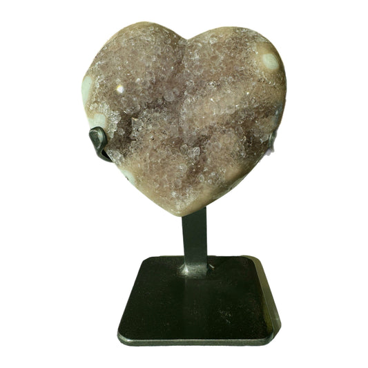 Druzy Crystal 5 inch Pink Amethyst Heart on a Metal Stand