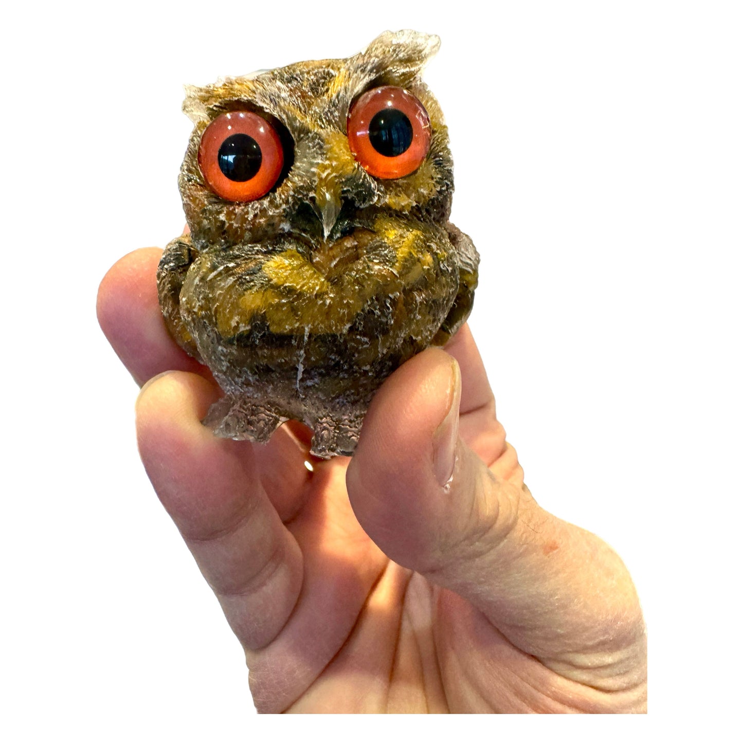 2 1/2 inch Natural Crystal Macadam Epoxy Tiger's Eye Owl
