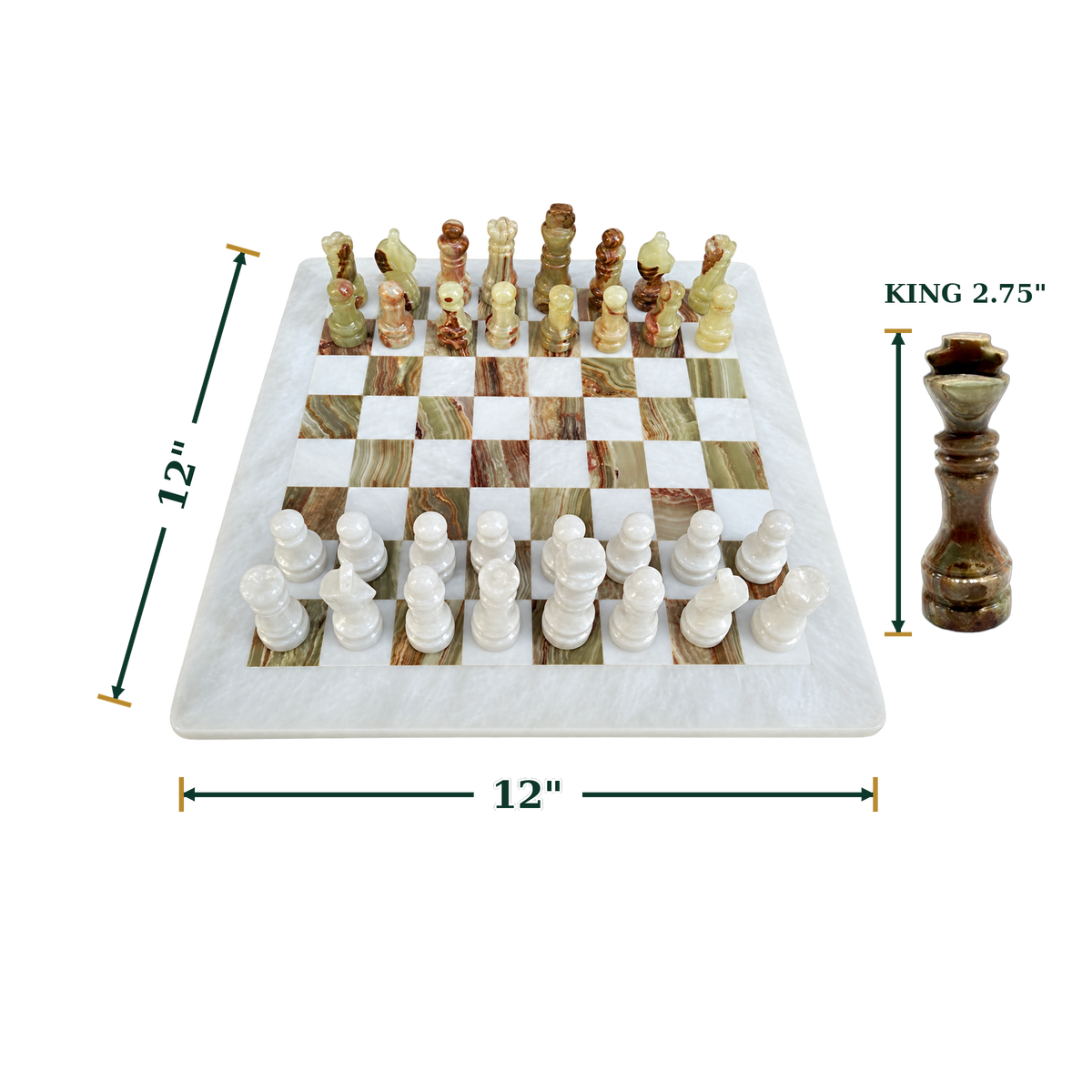 Green and White Onyx Chess Set