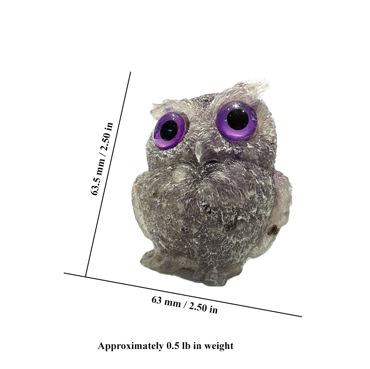 2 1/2 inch Natural Crystal Macadam Epoxy Amethyst Owl