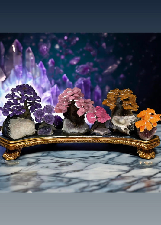 2.5 Inch Genuine Amethyst Tree (Clustered Gemstone Trees with faux bonsai tree trunk on Matrix)