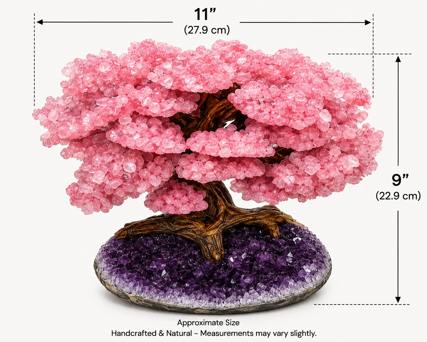 Rose Quartz Gemstone Tree on Natural Amethyst Geode