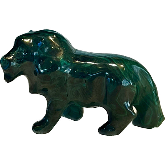 3 Inches Hand Carved Malachite Artisan Lion Carving