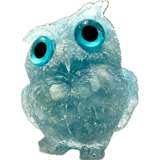 2 1/2 inch  Natural Crystal Macadam Epoxy Aquamarine Owl