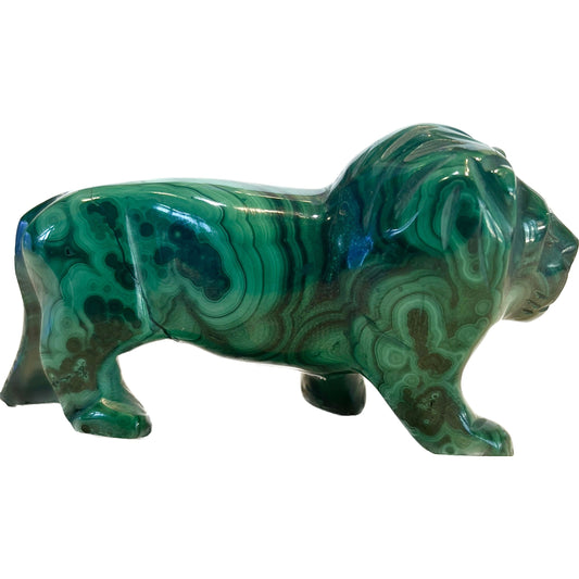 4 Inches Hand Carved Malachite Artisan Lion Carving