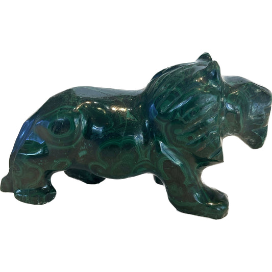 3 1/2 Inches Hand Carved Malachite Artisan Lion Carving