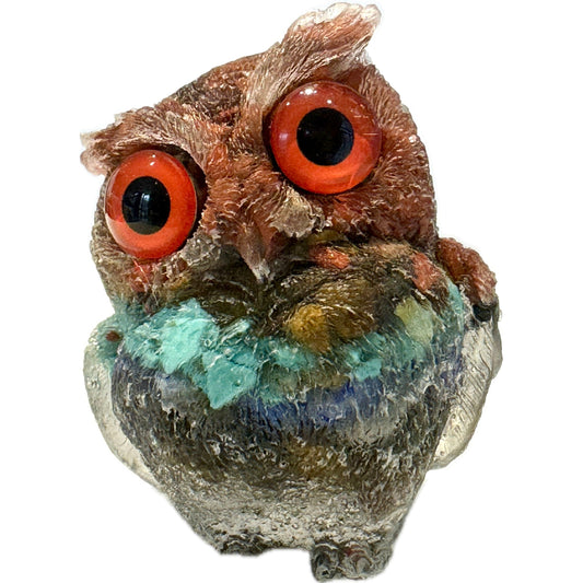 2 1/2 inch  Natural Crystal Macadam Epoxy Chakra Owl