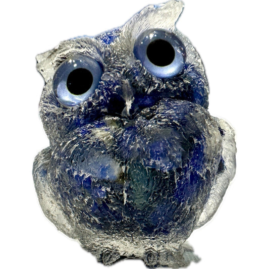 2 1/2 inch  Natural Crystal Macadam Epoxy Lapis Lazuli Owl