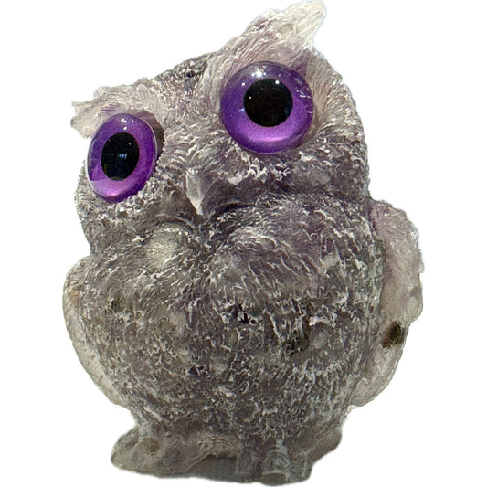 2 1/2 inch  Natural Crystal Macadam Epoxy Amethyst Owl