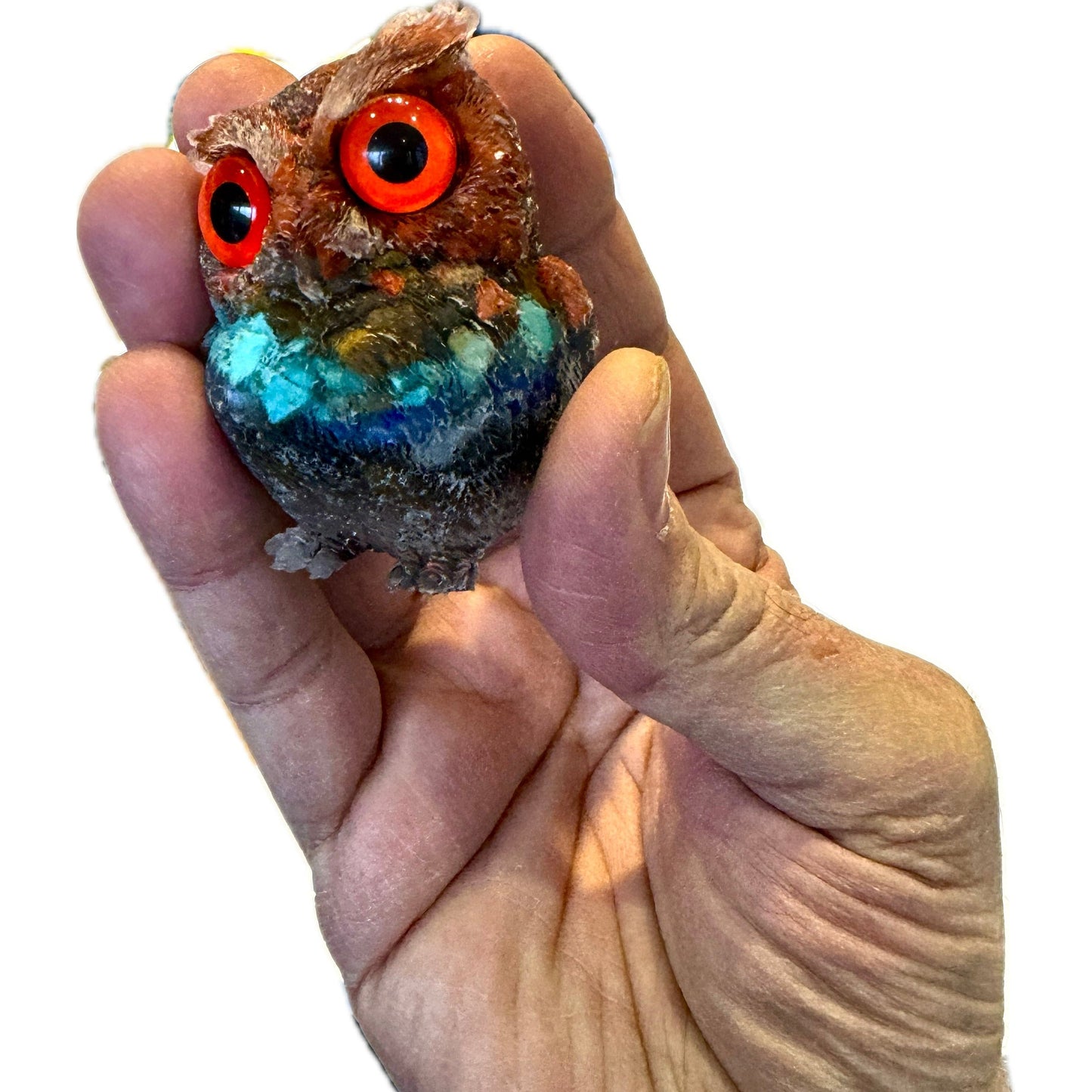 2 1/2 inch Natural Crystal Macadam Epoxy Chakra Owl