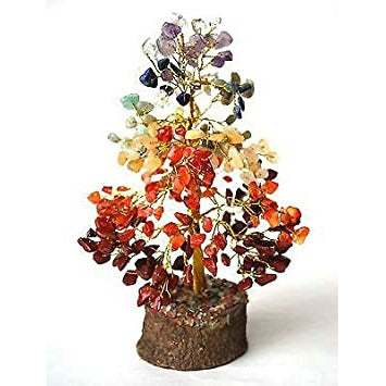Handmade Seven Chakra Gemstone Tree on Natural Wood Base