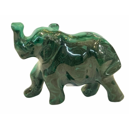 3 Inches Hand Carved Malachite Artisan Elephant Carving