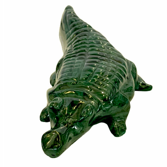 5 Inches Hand Carved Malachite Artisan Crocodile Carving