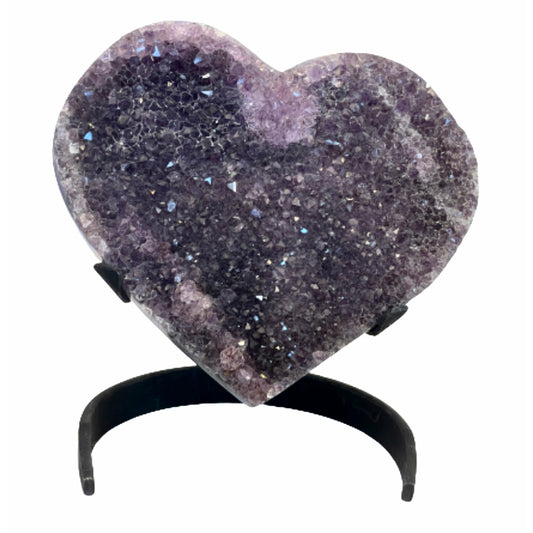 Clustered Crystal 7.5 inch Amethyst Heart on a Metal Stand