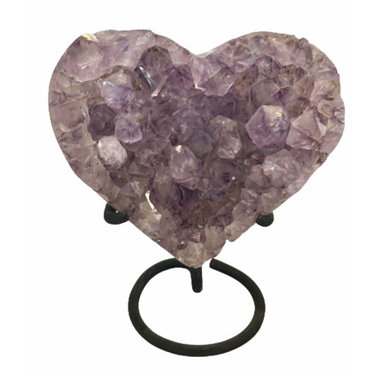Clustered Crystal 6 inch Amethyst Heart on a Metal Stand