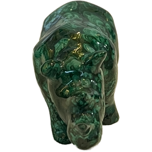 3.5 Inches Hand Carved Malachite Artisan Rhinoceros Carving