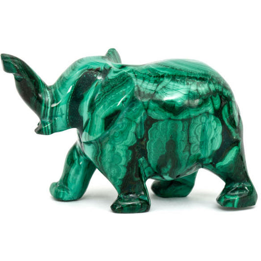 5 Inches Hand Carved Malachite Artisan Elephant Carving