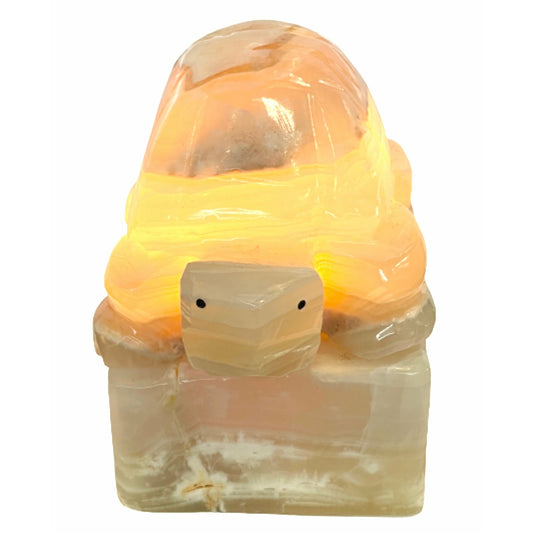 6 Inch White Onyx High-Quality Marble Turtle Lamp