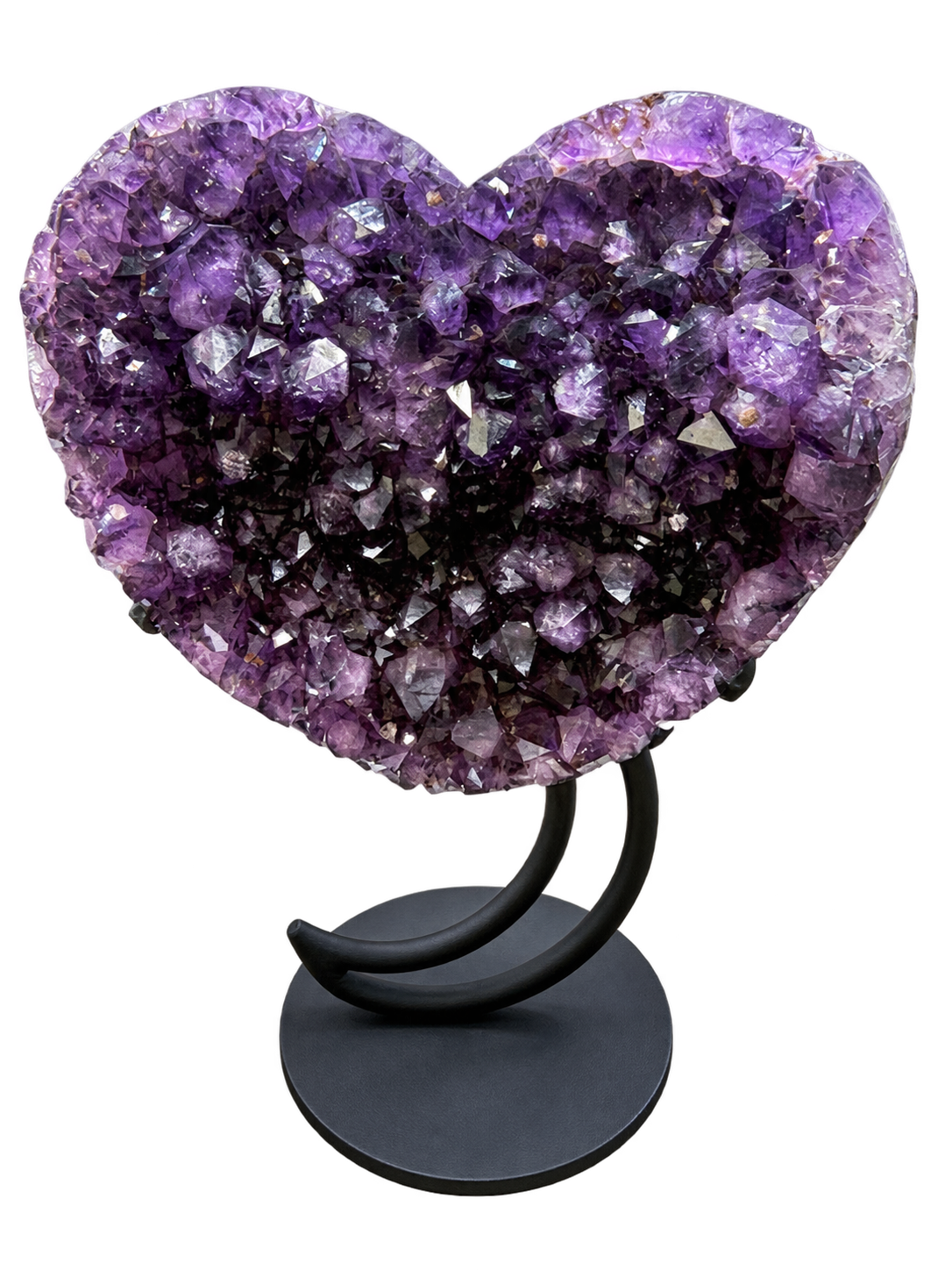 Brazilian amethyst heart with red hematite, front view