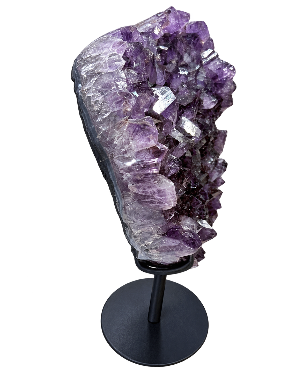Brazilian amethyst heart on stand, left side view