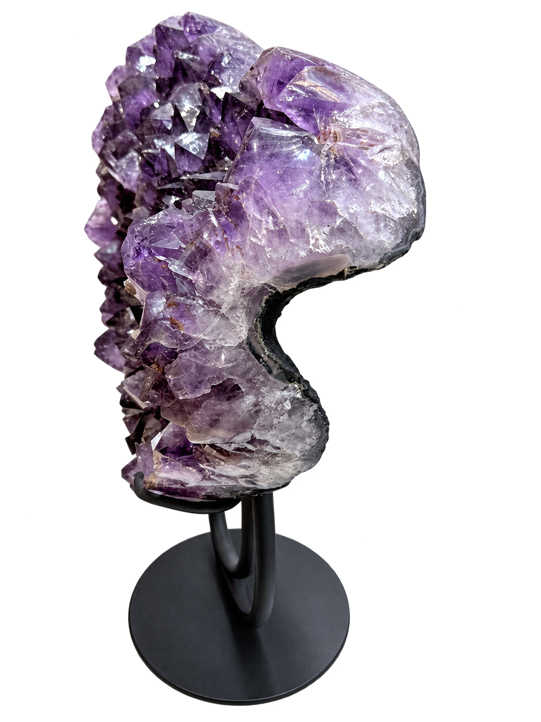 Brazilian amethyst heart on stand, right side view
