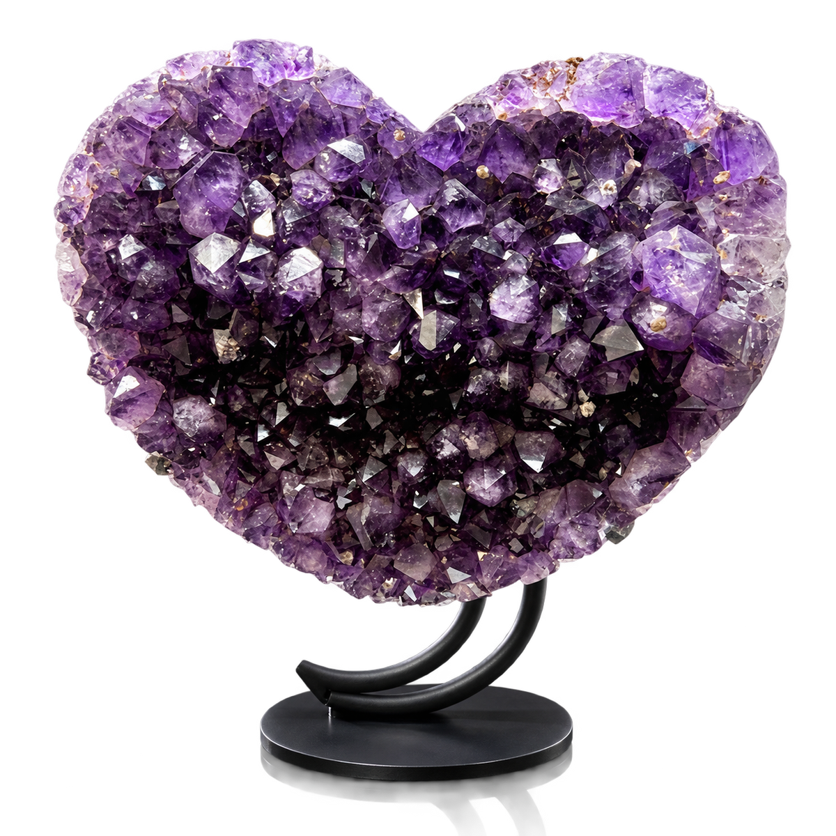 Natural Brazilian amethyst heart, front view