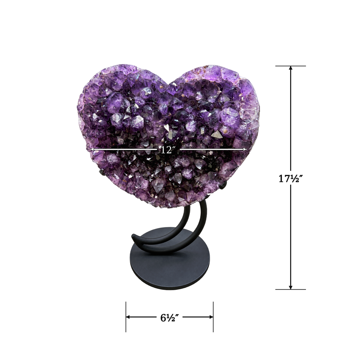 Brazilian amethyst heart measurements and base dimensions
