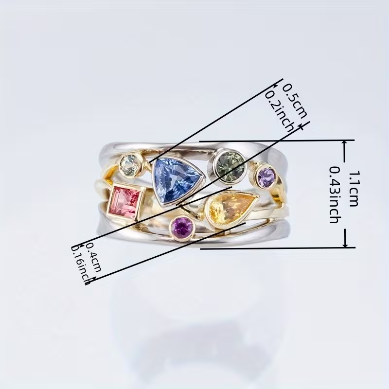 925 SS Multi Stones with 14 K Gold Plated Accent Ring