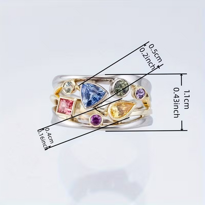 925 SS Multi Stones with 14 K Gold Plated Accent Ring