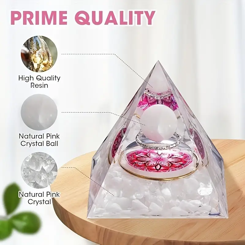 Handcrafted Rose Quartz Orgone Crystal Pyramid