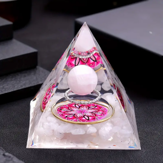 Handcrafted Rose Quartz Orgone Crystal Pyramid