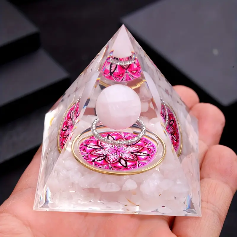 Handcrafted Rose Quartz Orgone Crystal Pyramid