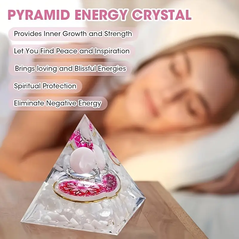 Handcrafted Rose Quartz Orgone Crystal Pyramid