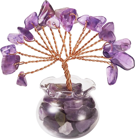 1.95-1.97 Inch Amethyst Natural Crystal Tree Copper Wire Wrapped and Glass Base
