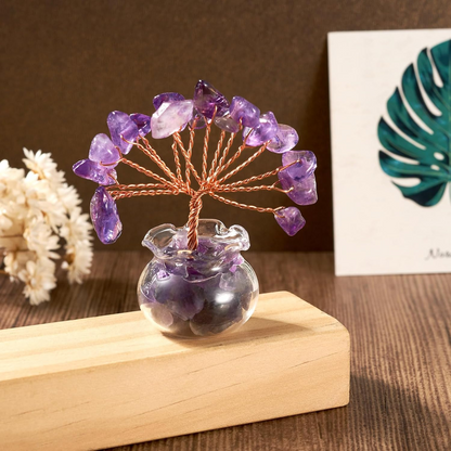 1.95-1.97 Inch Amethyst Natural Crystal Tree Copper Wire Wrapped and Glass Base