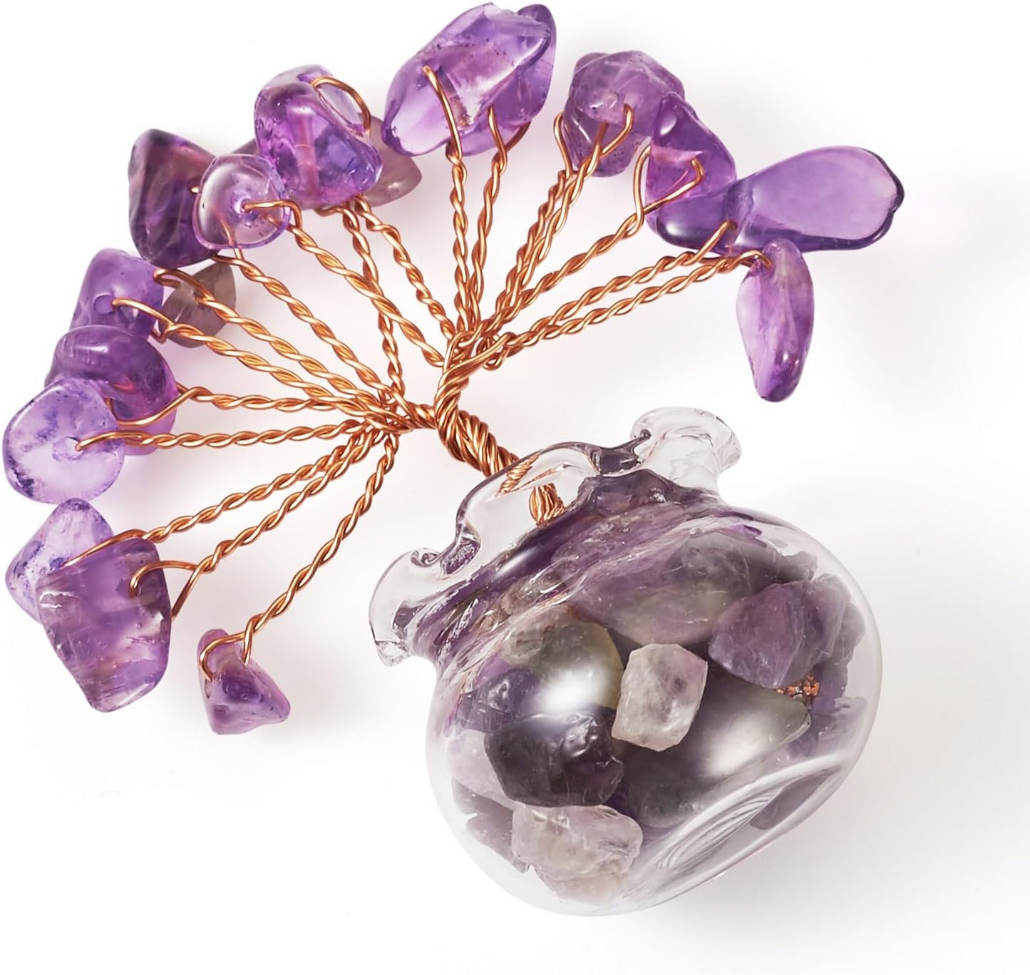 1.95-1.97 Inch Amethyst Natural Crystal Tree Copper Wire Wrapped and Glass Base