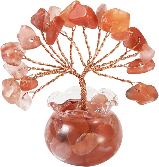 1.95-1.97 Inch Carnelian Natural Crystal Tree Copper Wire Wrapped and Glass Base