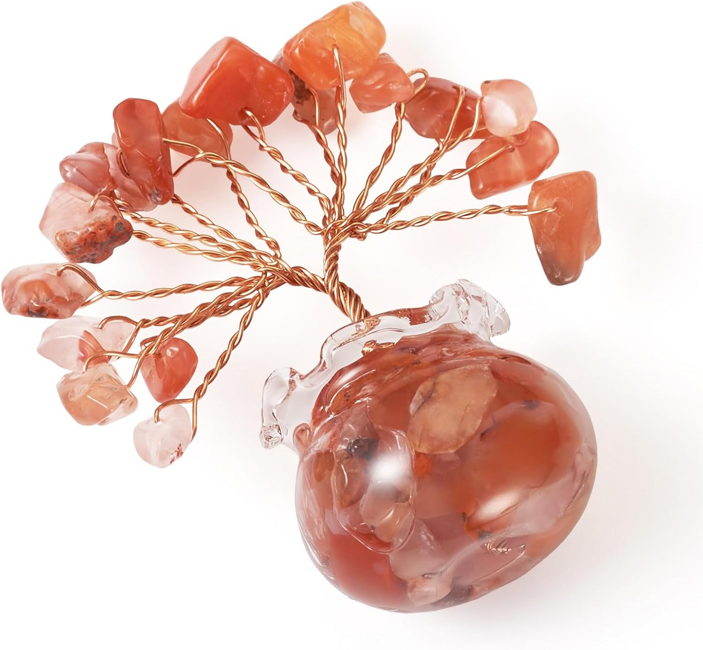1.95-1.97 Inch Carnelian Natural Crystal Tree Copper Wire Wrapped and Glass Base