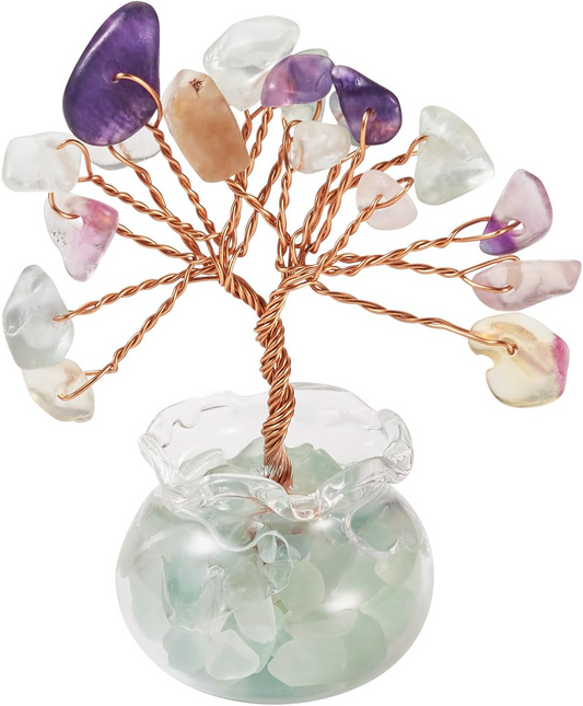 1.95-1.97 Inch Fluorite Natural Crystal Tree Copper Wire Wrapped and Glass Base