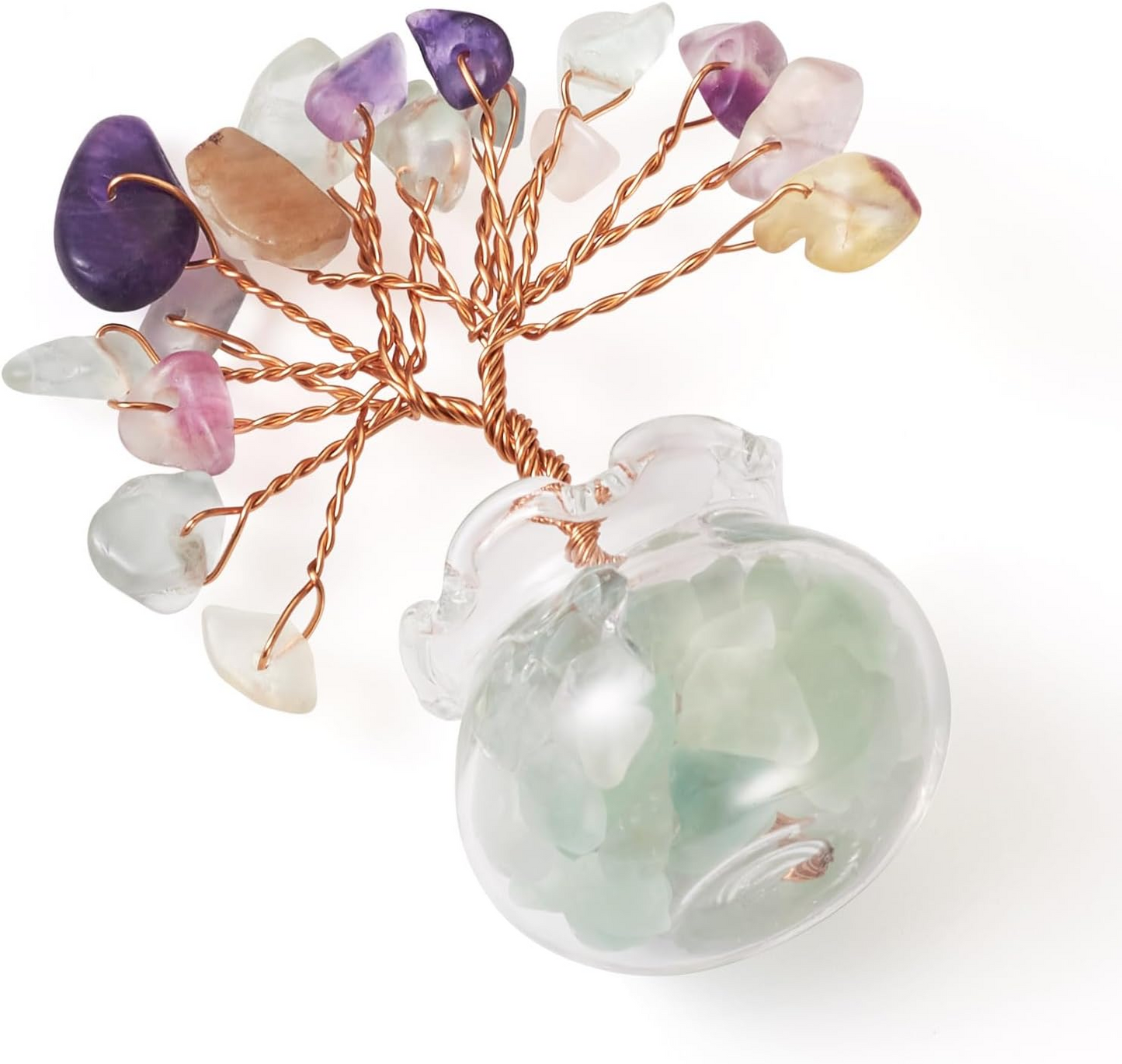 1.95-1.97 Inch Fluorite Natural Crystal Tree Copper Wire Wrapped and Glass Base
