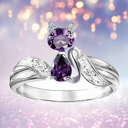 Fashion Elegant Luxury Amethyst Kitten Ring – Multiple Sizes